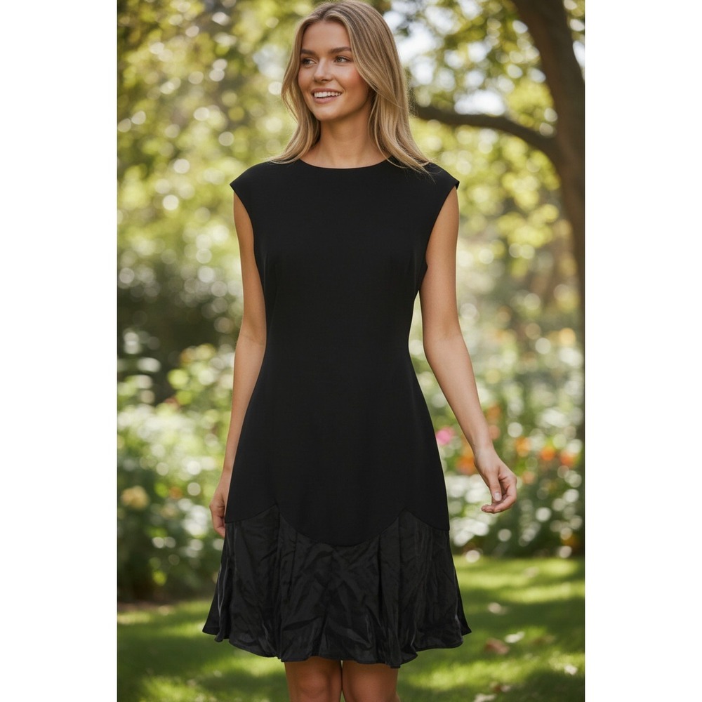 Rebecca‎ Taylor NWT Black Knit Pique Drop Waist Mixed Media Dress 8 Chic $325